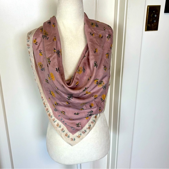Coach 100% Silk Floral Scarf - Picture 1 of 7